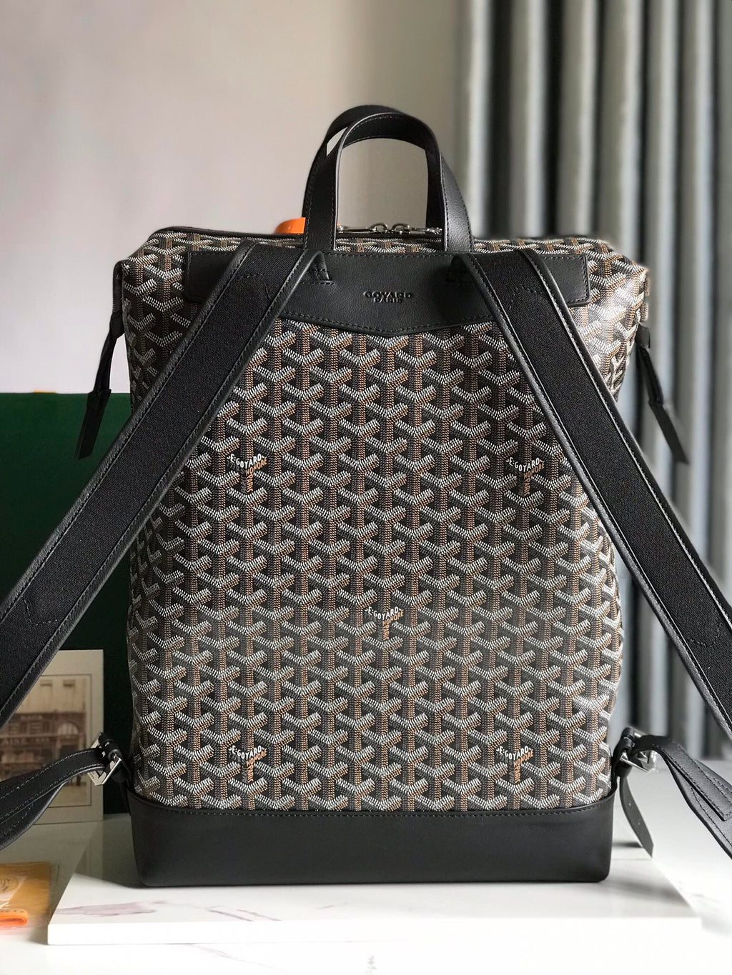 CISALPIN BACKPACK 43 IN BLACK GOYARDINE CANVAS AND CALFSKIN