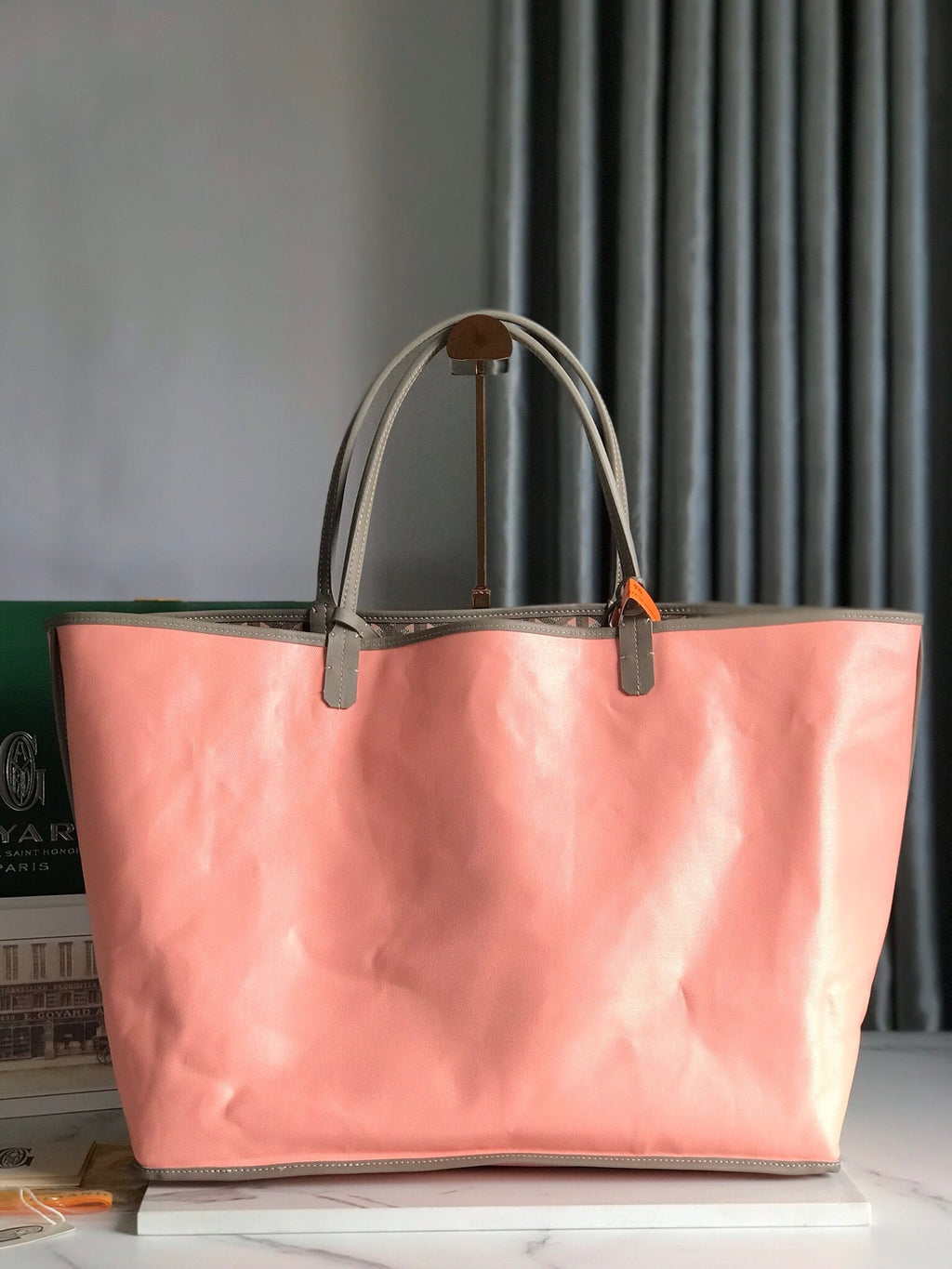 SAINT LOUIS PM 40 IN GREY MIX PINK GOYARDINE CANVAS AND CALFSKIN