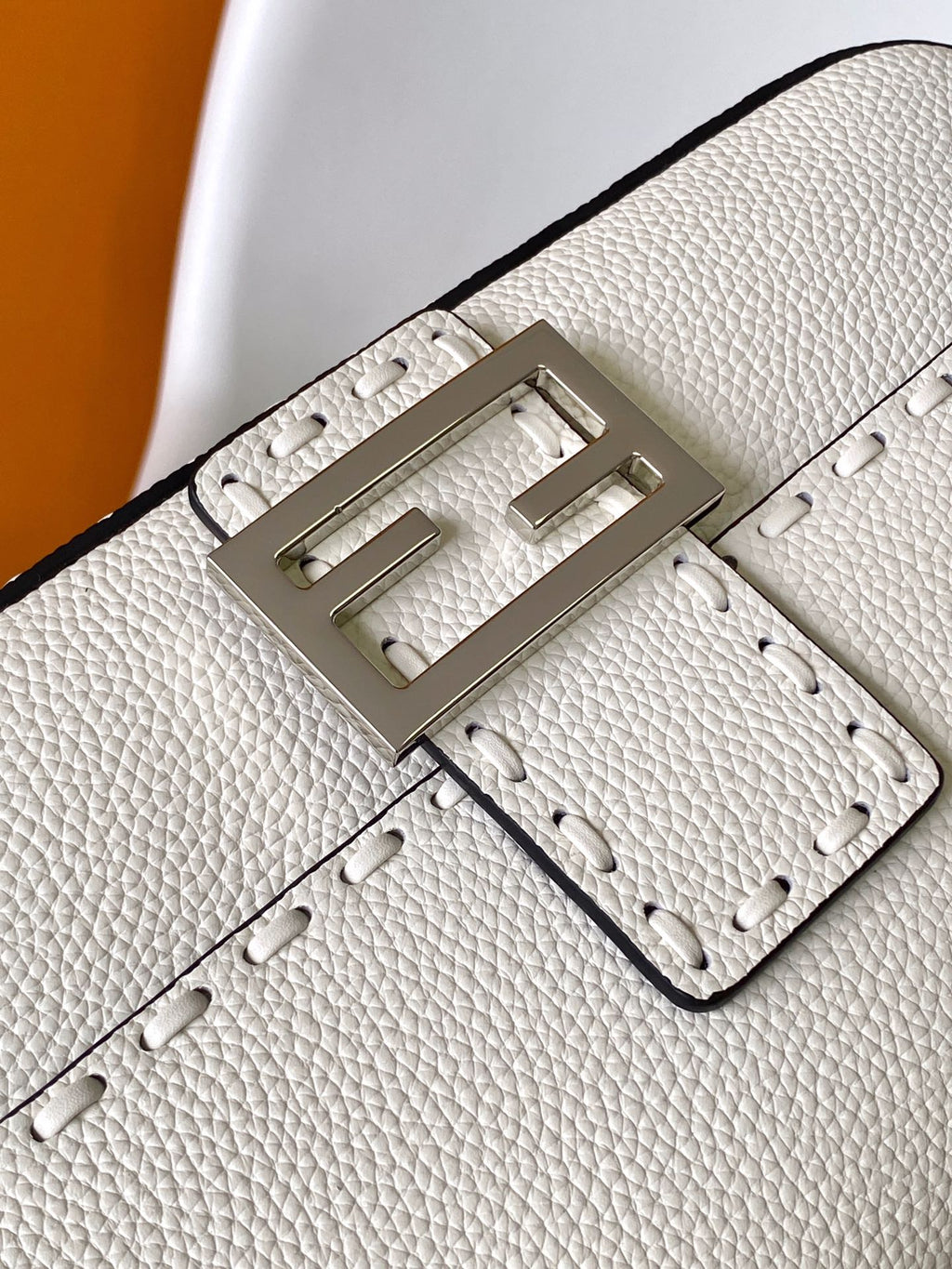 Fend Baguette 27 Bag White Calfskin Shw