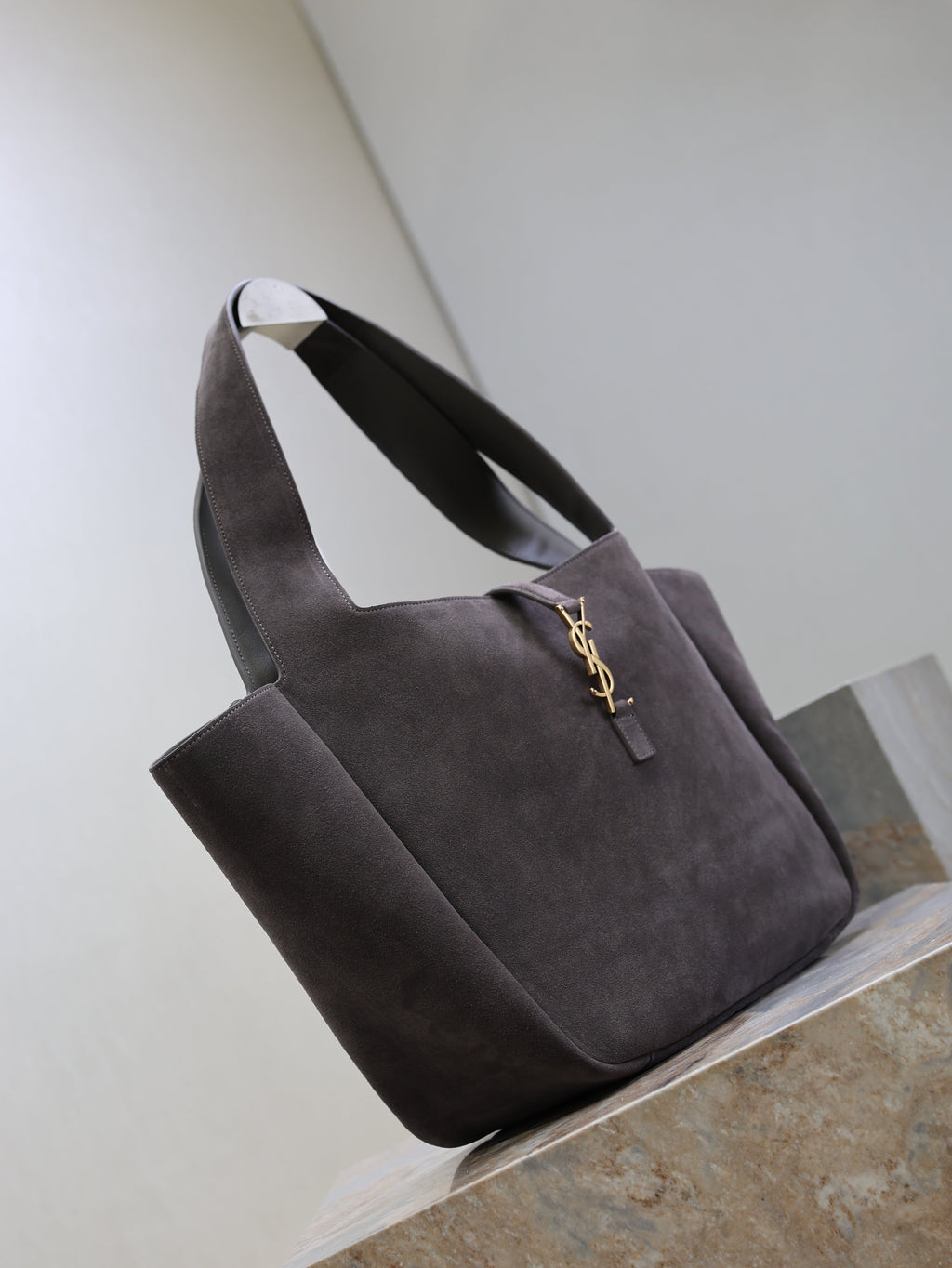 YSL 25S LE 5 À 7 BEA 50 IN DARK GRAY SUEDE GOLD HARDWRE