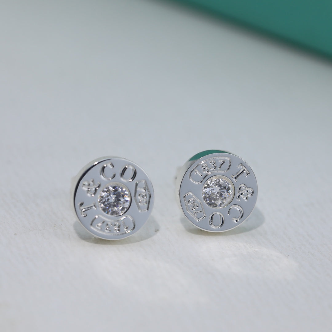 18K Tiffany 1837 Diamond Earrings