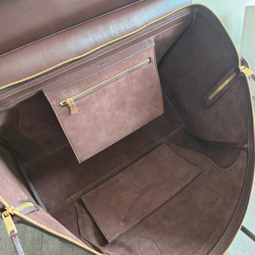 CELINE 25S MEDIUM SMILING NEW LUGGAGE 44MM IN SYRAH RED SUPPLE SHINY LAMBSKIN