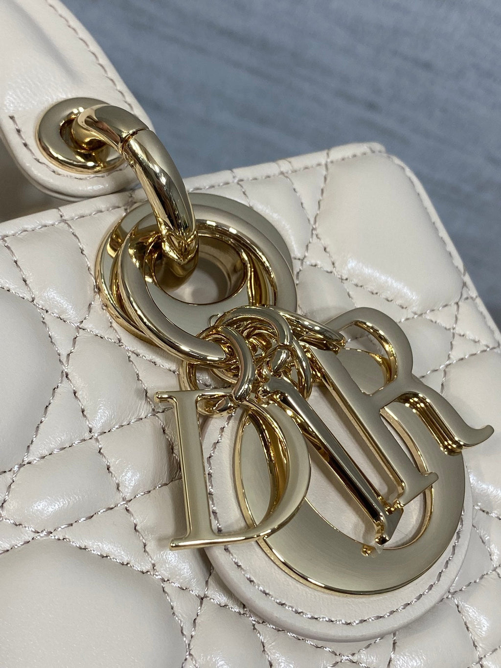 DIOR 25S MICRO LADY D-JOY 19 IN BEIGE CALFSKIN GOLD HARDWRE