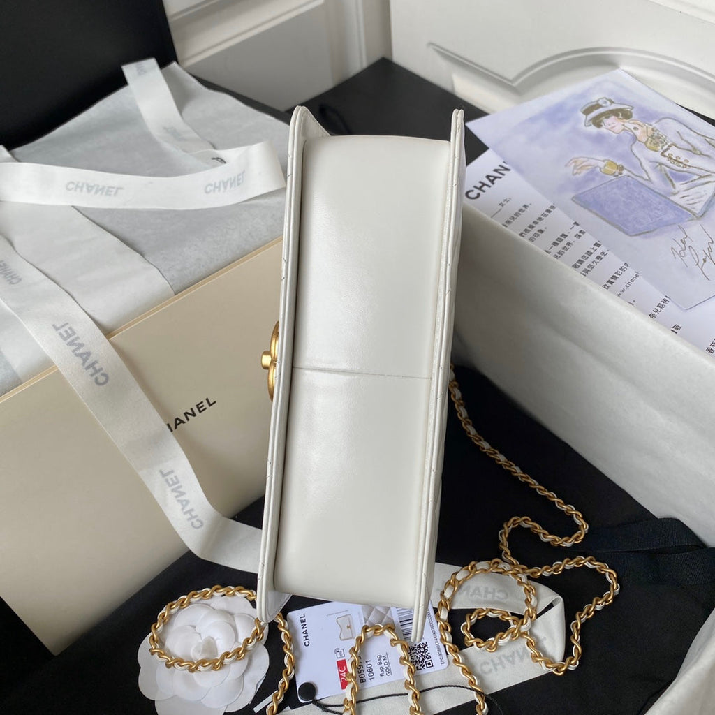 CHANEL 25S MINI FLAP BAG 22 IN WHITE CALFSKIN GOLD HARDWARE