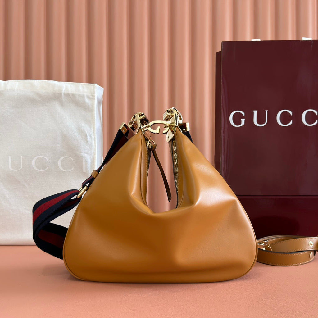 GUCCI 25S ATTACHE SHOULDER BAG 35 CM IN BROWN CALFSKIN