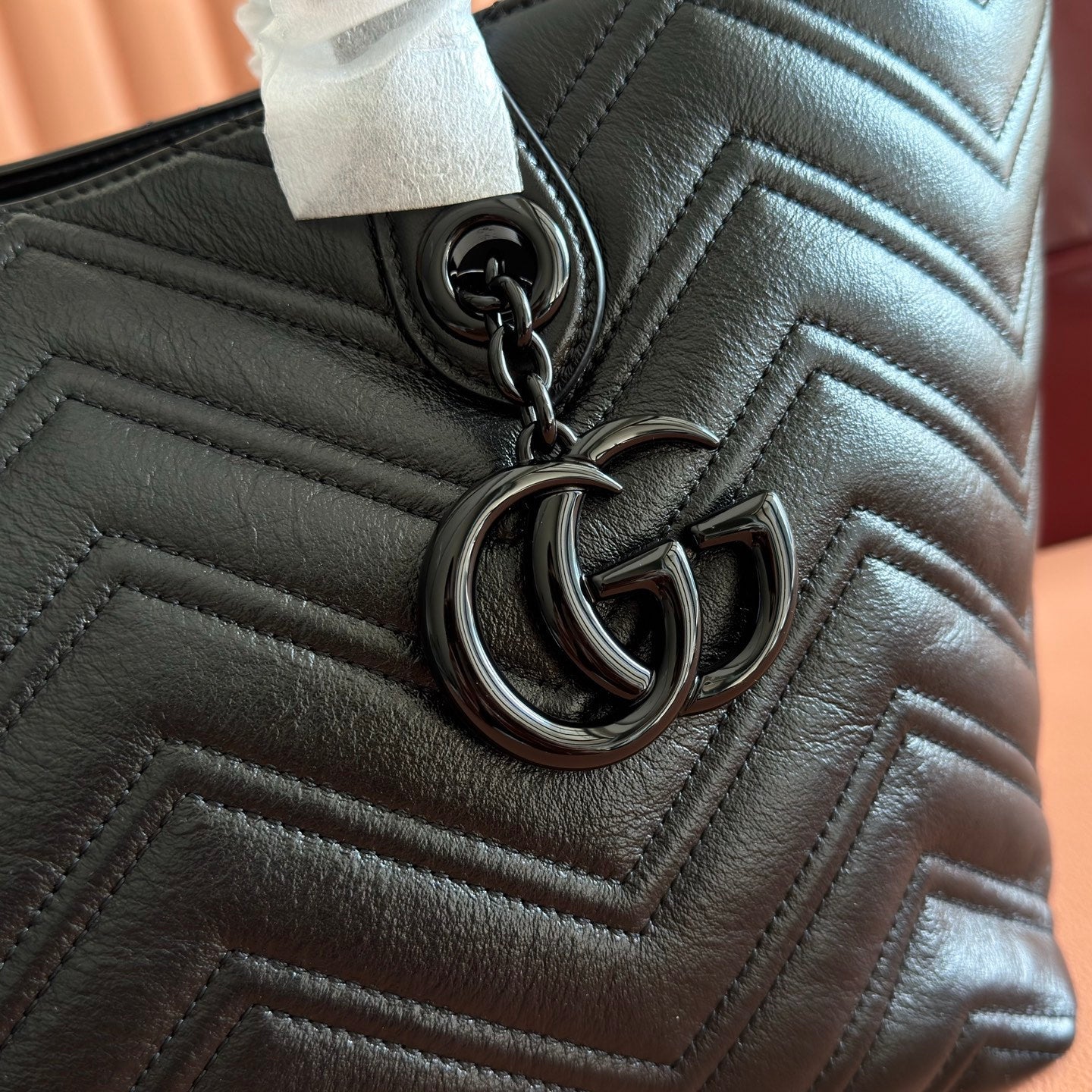 GUCCI 26S  MARMONT TOTE BAG 30 IN BLACK CALFSKIN