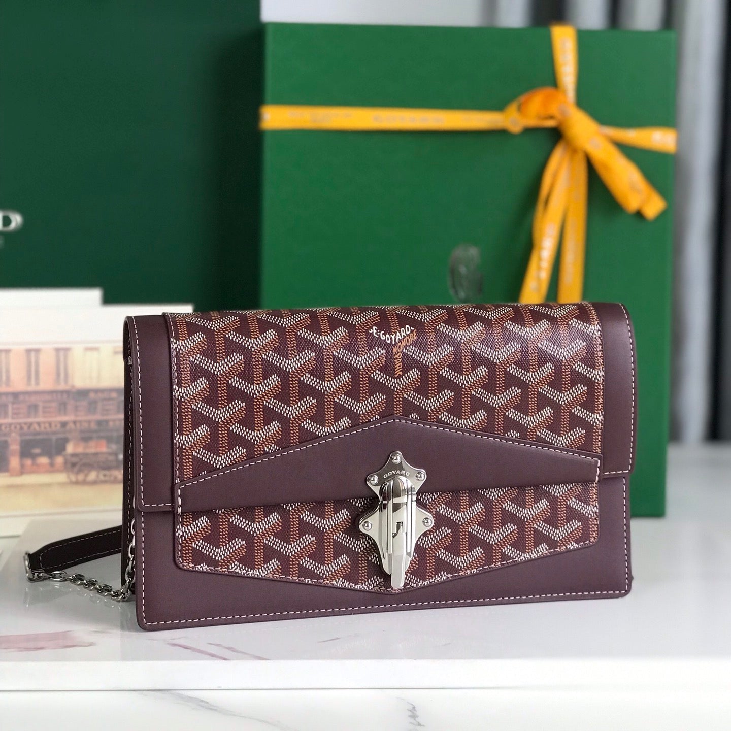 DUCHESSE MARIE-CAROLINE BAG 25 IN WINE RED GOYARDINE CANVAS AND SMOOTH CALFSKIN