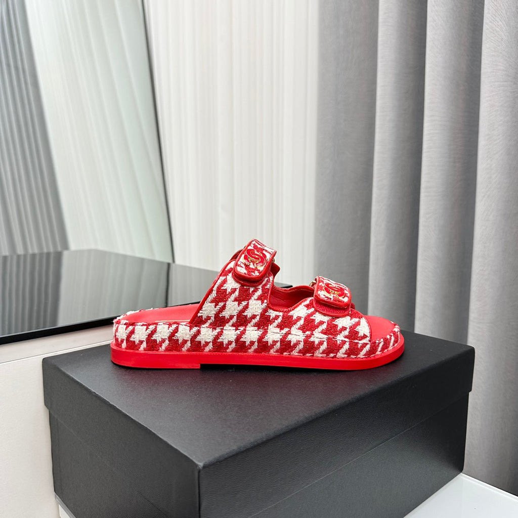 CHANEL dad sandals red white mules