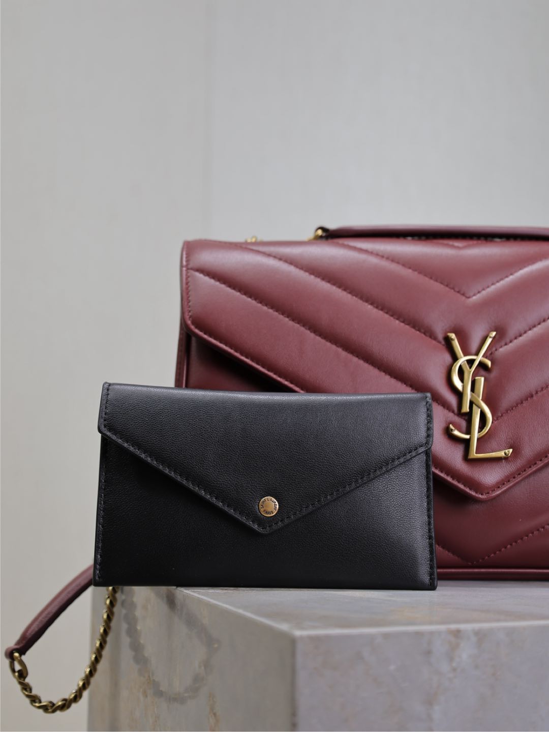 LOULOU MEDIUM 29 IN BURGUNDY RED SHEEPSKIN GOLD HARDWARE