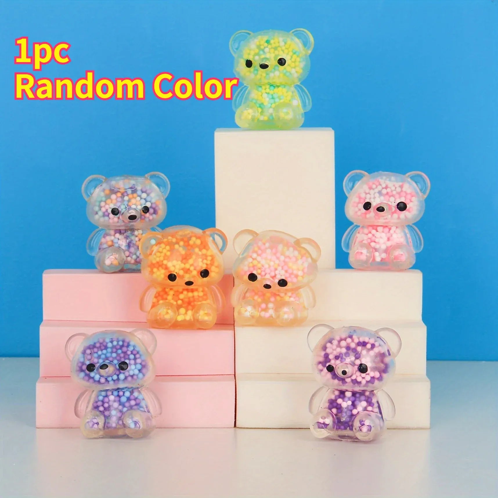 Mini Glitter Gummy Bear Stress Balls - 6 Pack Squishy Fidget Toys