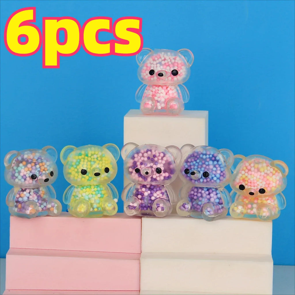 Mini Glitter Gummy Bear Stress Balls - 6 Pack Squishy Fidget Toys